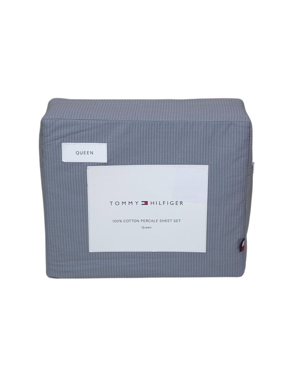 Tommy Hilfiger 100% Cotton Percale Queen Sheet Set In Gray Blue Ithaca Stripe